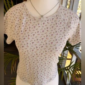 American Eagle Girls Small Love Shack Fancy Top Floral Crop Top Short Sleeve